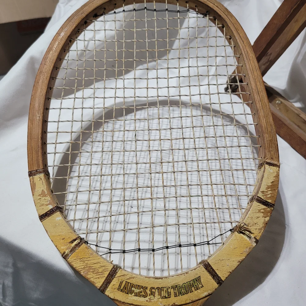 Vintage Wooden Sears Ladies Gold Trophy Tennis Racket with Press - Picture 6 of 9